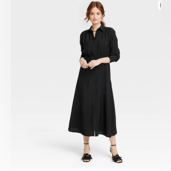 a new day Dresses & Skirts - A New Day Black Long Sleeve Maxi Shirt Dress
